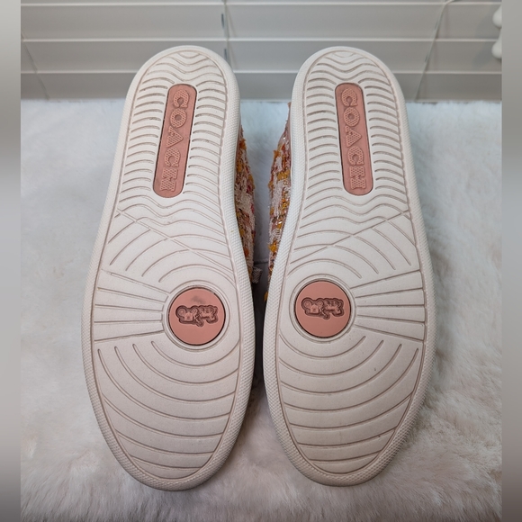 Coach Lowline Tweed Sneakers | Size 7.5 | Multicolor Pink & White Tweed with Box - Picture 10 of 16